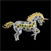 Natural  Tanzanite Chrome Diopside Unicorn Brooch