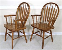 Pr. Solid-Oak Arrow-Back Armchairs