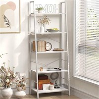 Industrial 5-Tier Bookshelf with Marble Accents