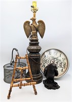 Vintage Gold Eagle Lamp, Metal Basket, Home Decor