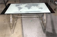 Glass Top World Map Desk