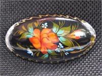 FLOWERS PALEKH PAINTED PIN VINTAGE ANTIQUE WITH AR
