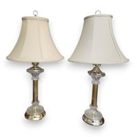 Two Glass and Brass Table Lamps