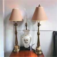 Three Table Lamps, One Herend, Plus Shades