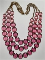 3-STRAND FLAT WINE COLOR BEADED NECKLACE