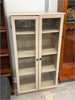 4 Shelf Double Door Wood and Glass Display Cabinet