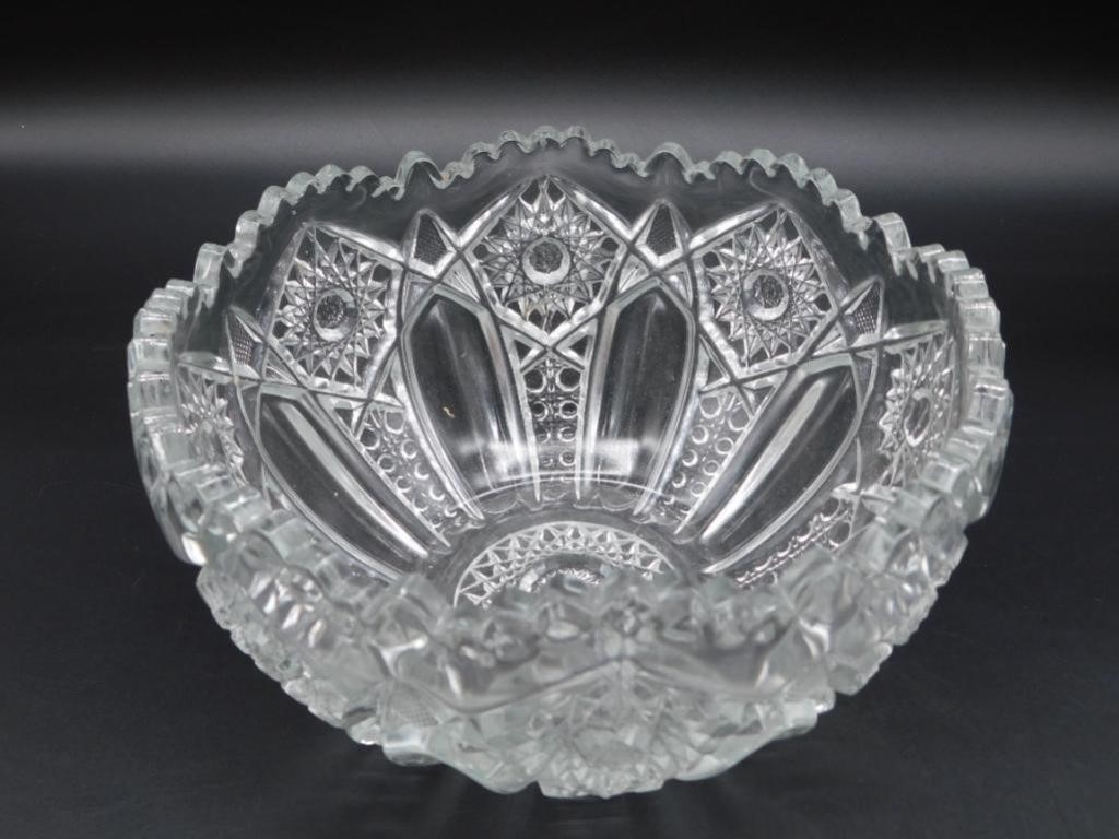 LEADED GLASS FRUIT BOWL VINTAGE ANTIQUE