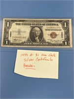 1935A $1 SILVER CERT US DOLLAR BILL HAWAII