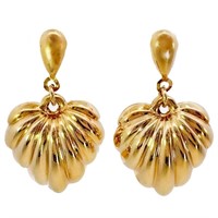 18k Gold Fluted Puffed Heart Dangle Earrings