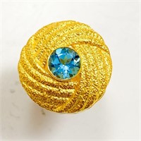 1.5+ Carat Blue Topaz & Gold Cocktail Ring