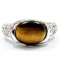 Tigers Eye & Diamante Sterling Silver Ring