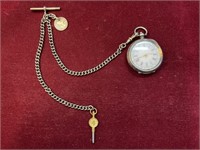 Antique Silver Ladies Pocket Watch with Chain