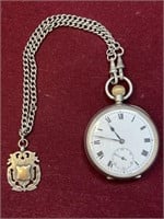Solid Silver Pocket Watch and Chain w/ Fob