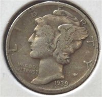 Silver 1939 Mercury dime