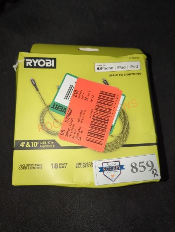 Ryobi 4'&10' USB-C to Lightning Chargers