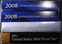 (2) 2008, (1) 2010, (1) 2011 US PROOF SETS