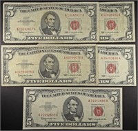 (5) 1963 $5 RED SEAL NOTES