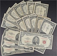 (12) $1 SILV CERTS, (3) $2 & (1) $5 RED SEAL NOTES