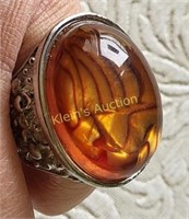 vtg faux amber ring statement ring size 9