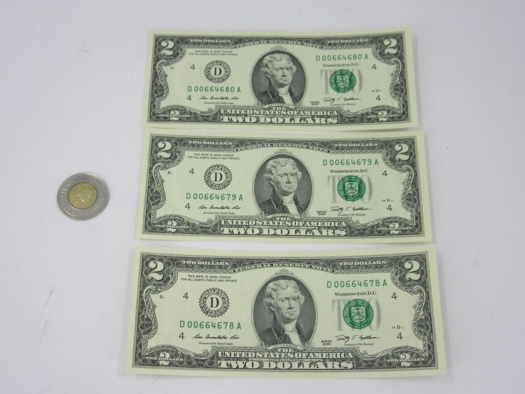 3 x billet de 2$ USA 2009