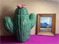 Treasure Craft Saguaro Cookie Jar + Small Painting