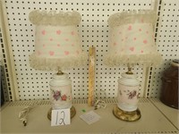 Pair Hand Painted Dresser Lamps. Works.