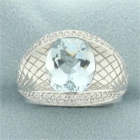 4ct Aquamarine and Diamond Quilted Design Ring in