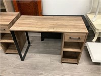 Wood grain pattern Desk w Metal Leg 1 Drawer Lot 2