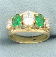 Synthetic Diamond and Emerald 5-Stone Ring in 14k