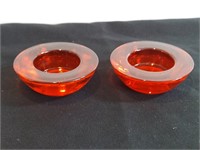 2pc Red Glass Disc Votive Candle Holders. Real