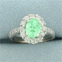 Mint Green Tourmaline and Diamond Halo Ring in 14k