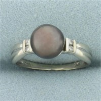 8MM Tahitian Pearl and Diamond Ring in 14k White G