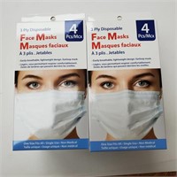 Face Masks, 3 ply, 4pk - x 14 boxes