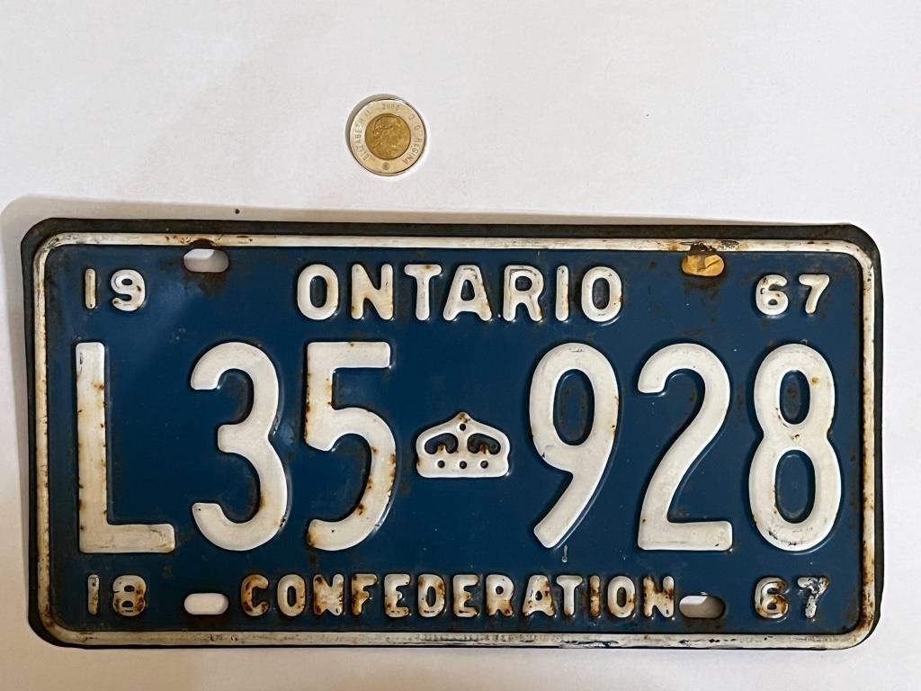 Plaque immatriculation Ontario 1967 Confederation