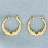 Rams Head Hoop Earrings in 14k Yellow Gold