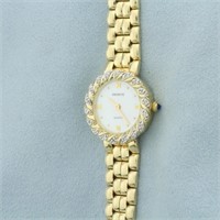 Ladies Geneve Diamond Watch in Solid 14k Yellow Go