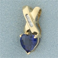 Heart Sapphire and Diamond Pendant in 14k Yellow G