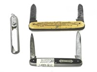 3 Vintage Adv Gold Label Beer& Office Knives