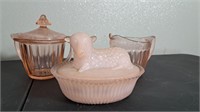 Pink Color Cut Glass Lamb Candy Dish More