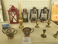 Battery operated candles &  & brass items.