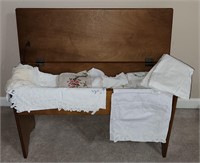 Wooden Storage Bench Full of Vintage Doilies