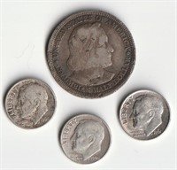 4 90% Silver Coins, 1 Half Dollar & 3 Dimes