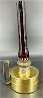 Antique Brass Oil Lamp W Red Macbeth Chimney