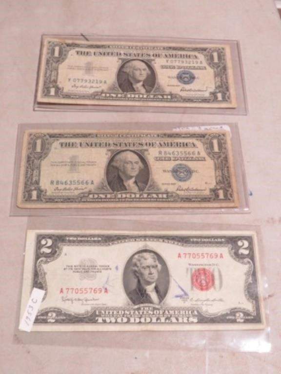 2 $1 BLUE SEAL AND 1 $2 RED SEAL NOTES
