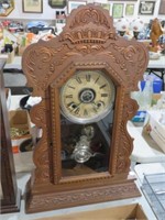 VINTAGE GINGER BREAD WOOD CASE CLOCK W PEND. & KEY