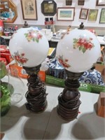 2 VICTORIAN LAMPS WITH FLORAL GLOBES