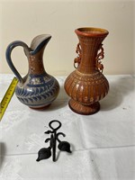 Antique potter and vintage wicker vase