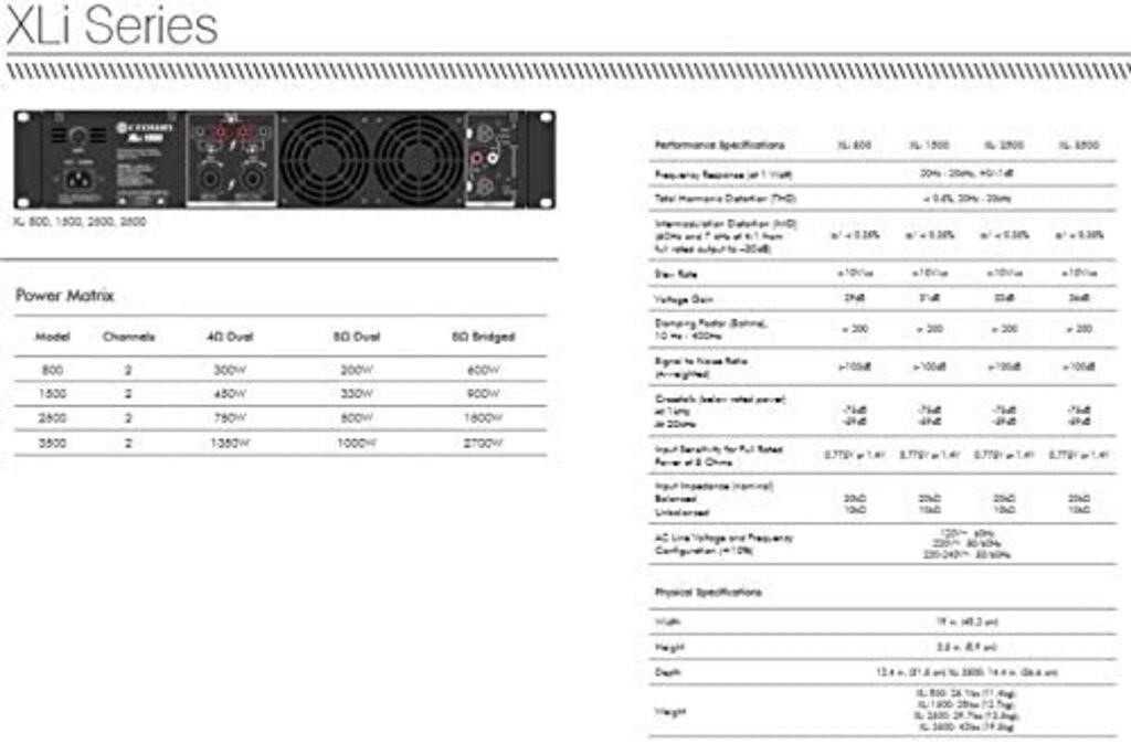 Crown XLi2500 Two-channel, 750W at 4? Power Amplir