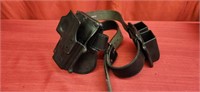Gun and clip holder on bonded leather belt