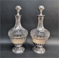 MATCHING PAIR OF FRENCH SILVER DECANTERS